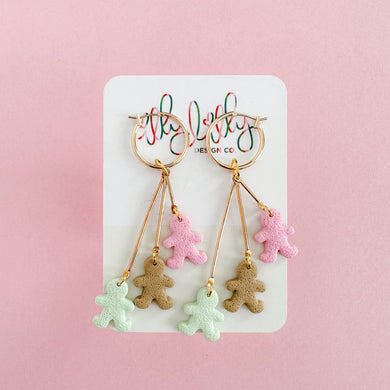 Neapolitan Gingerbread Dangle Hoop Earrings