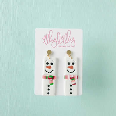 Rectangle Snowman Earrings