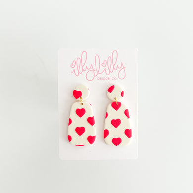 Cream and Heart Pattern Earrings