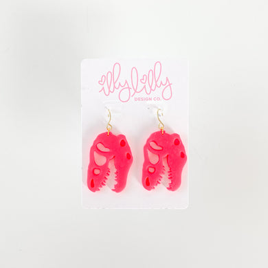 Neon Pink Rex Scull Earrings