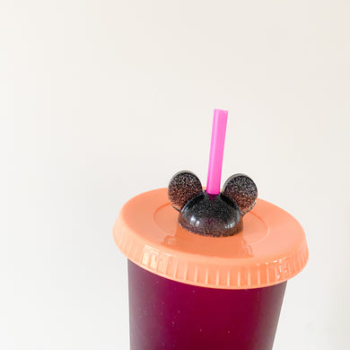 Glitter Black Magical Mouse Straw Toppers